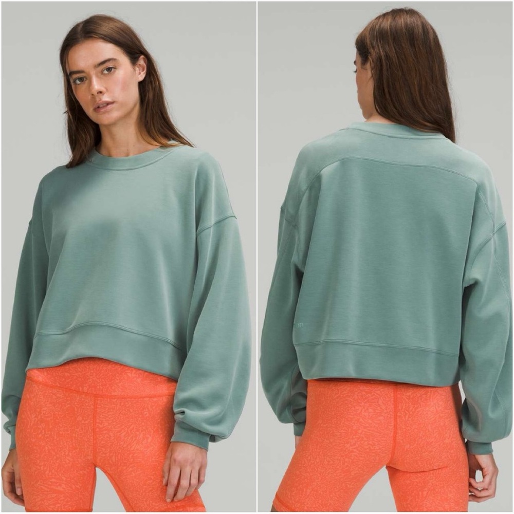 Lululemon • oversized perfectly softstreme cropped crew in tidewater teal sz 6